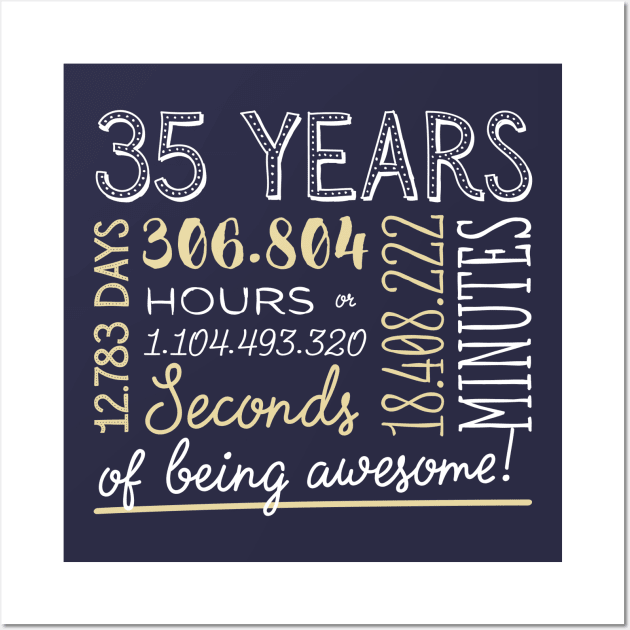 35th Birthday Gifts - 35 Years of being Awesome in Hours & Seconds Wall Art by BetterManufaktur